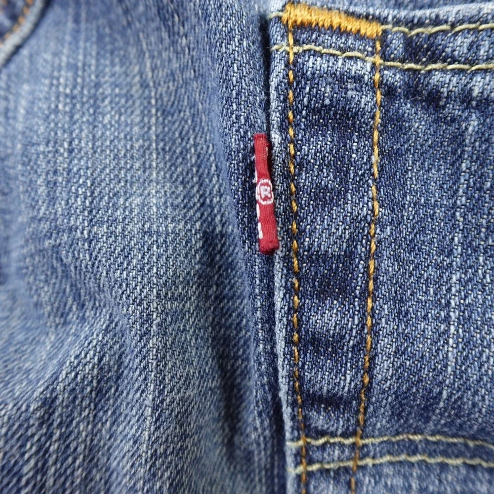 Levis Jeans Mens 38X29 Dark Blue Denim Pants 505  Straight Leg Whiskered Western